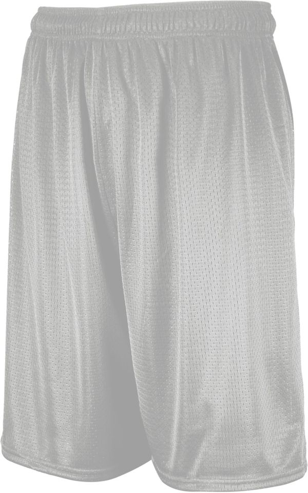 Am image of a Custom Russell Athletics Youth Dri Power Mesh Shorts in Grid Iron Silver!