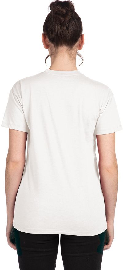 Am image of a Custom Next Level Ladies' Relaxed CVC T Shirt in WHITE!