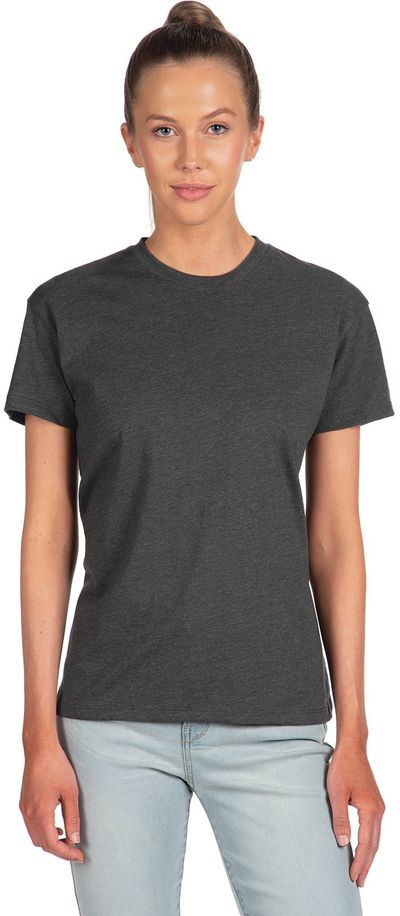 Am image of a Custom Next Level Ladies' Relaxed CVC T Shirt in CHARCOAL!