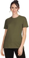 Am image of a Custom Next Level Ladies' Relaxed CVC T Shirt in MILITARY GREEN!
