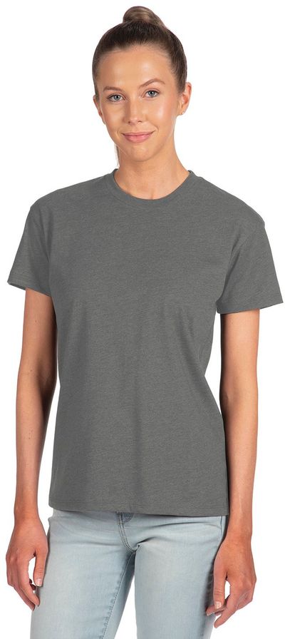 Am image of a Custom Next Level Ladies' Relaxed CVC T Shirt in DARK HEATHER GRAY!