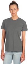 Am image of a Custom Next Level Ladies' Relaxed CVC T Shirt in DARK HEATHER GRAY!