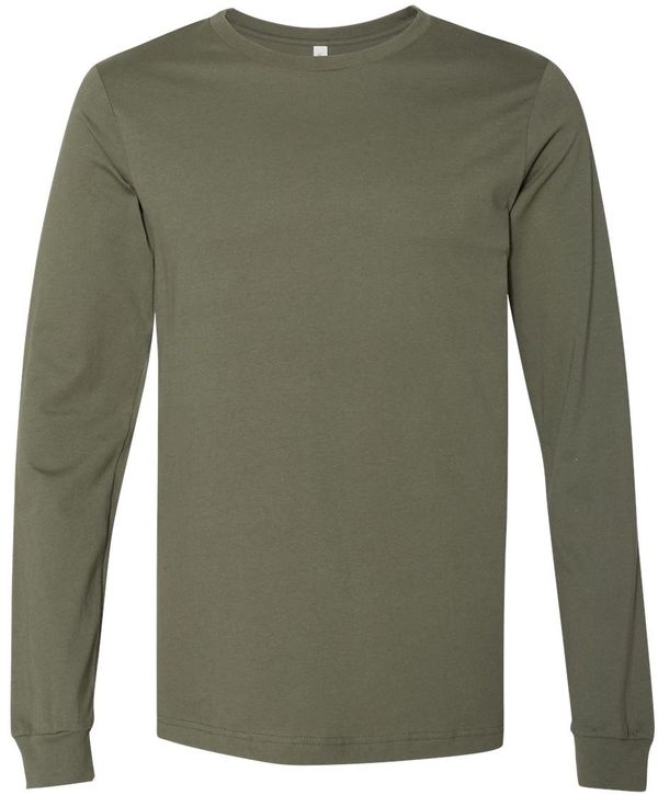 An image of a Custom Bella and Canvas Jersey Long Sleeve T Shirt in Military Green!