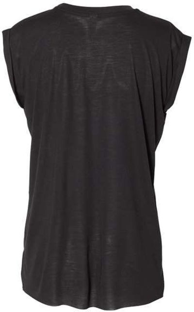 Am image of a Custom Bella and Canvas Womens Flowy Rolled Cuffs Muscle Tee in Black!