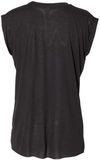 Am image of a Custom Bella and Canvas Womens Flowy Rolled Cuffs Muscle Tee in Black!