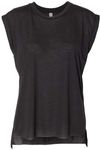 Am image of a Custom Bella and Canvas Womens Flowy Rolled Cuffs Muscle Tee in Black!