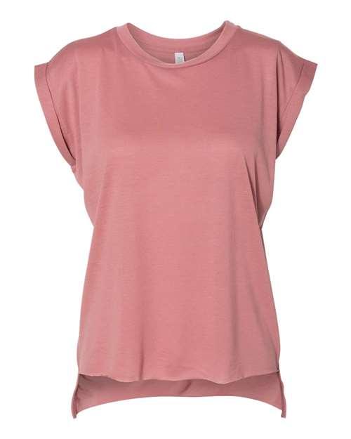 Bella and Canvas Womens Flowy Rolled Cuffs Muscle Tee in Mauve