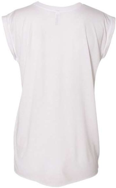 Am image of a Custom Bella and Canvas Womens Flowy Rolled Cuffs Muscle Tee in White!