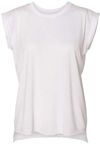 Am image of a Custom Bella and Canvas Womens Flowy Rolled Cuffs Muscle Tee in White!