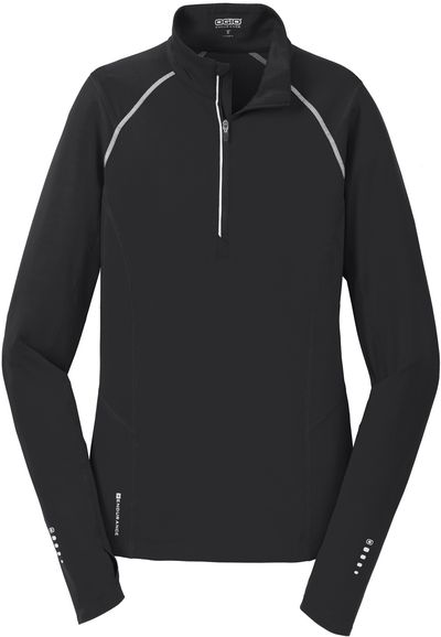 Am image of a Custom Ogio Ladies Nexus Quarter Zip Pullover in Blacktop!