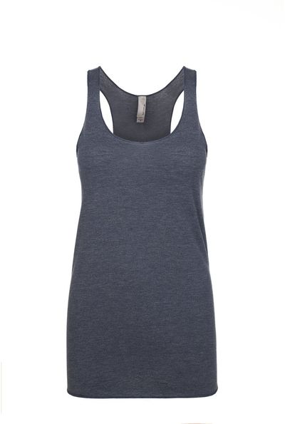 Am image of a Custom Next Level Ladies Tri Blend Racerback Tank in Indigo!