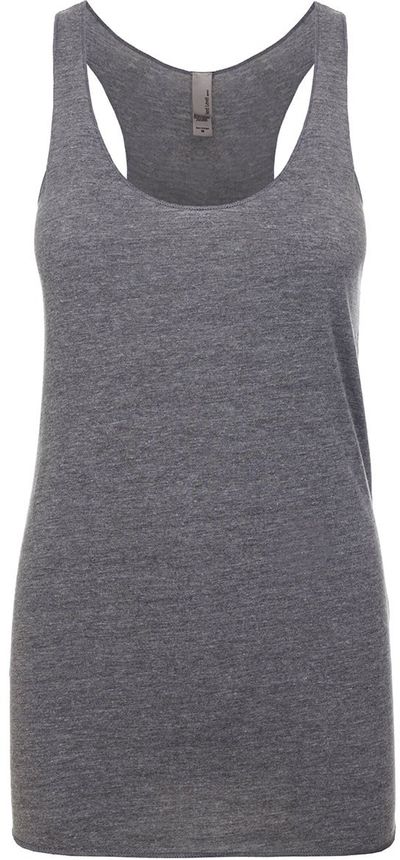 Am image of a Custom Next Level Ladies Tri Blend Racerback Tank in Premium Heather!
