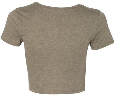 Am image of a Custom Bella and Canvas Womens Crop Tee in Heather Olive!