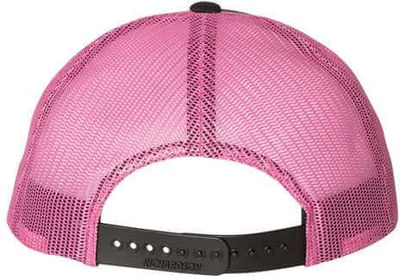 Am image of a Custom Richardson Low Pro Trucker Cap in Black/Neon Pink!