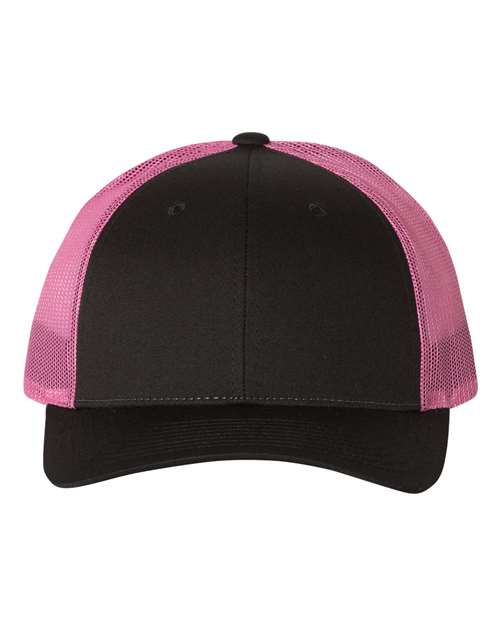 Richardson Low Pro Trucker Cap in Black/Neon Pink
