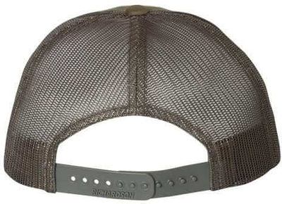 Am image of a Custom Richardson Low Pro Trucker Cap in Chocolate Chip/Grey!