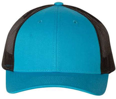 Am image of a Custom Richardson Low Pro Trucker Cap in Cyan/Black!