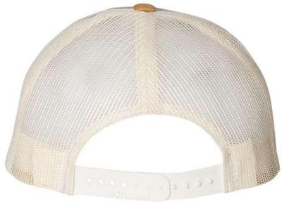 Am image of a Custom Richardson Low Pro Trucker Cap in Heather Grey/Birch/Amber Gold!