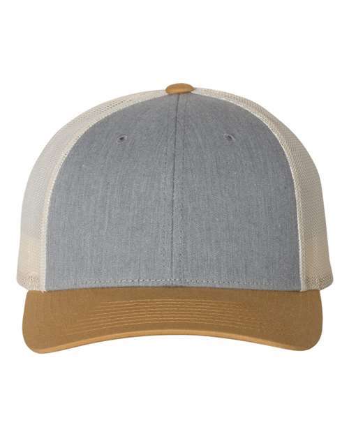 Richardson Low Pro Trucker Cap in Heather Grey/Birch/Amber Gold