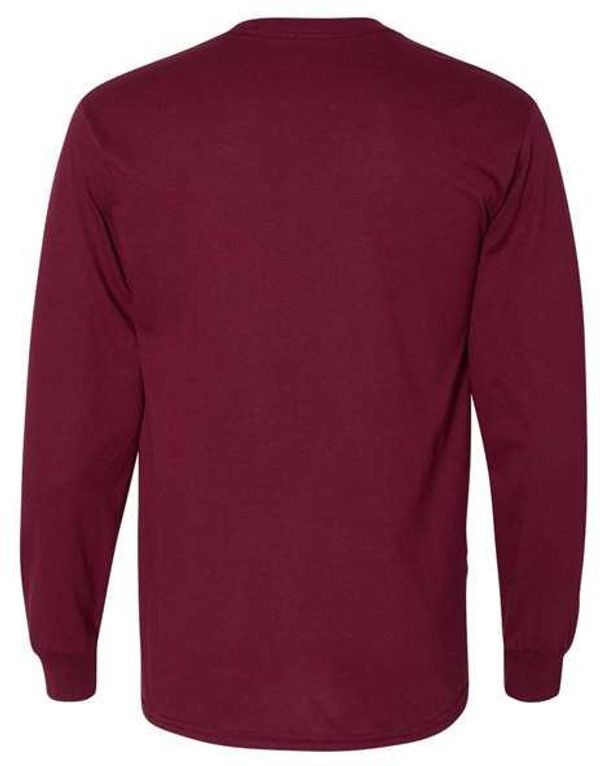 Am image of a Custom Gildan DryBlend Fifty Fifty Long Sleeve T Shirt in Maroon!
