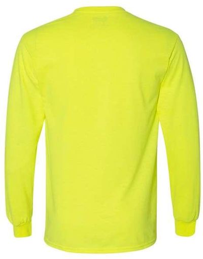 Am image of a Custom Gildan DryBlend Fifty Fifty Long Sleeve T Shirt in Safety Green!