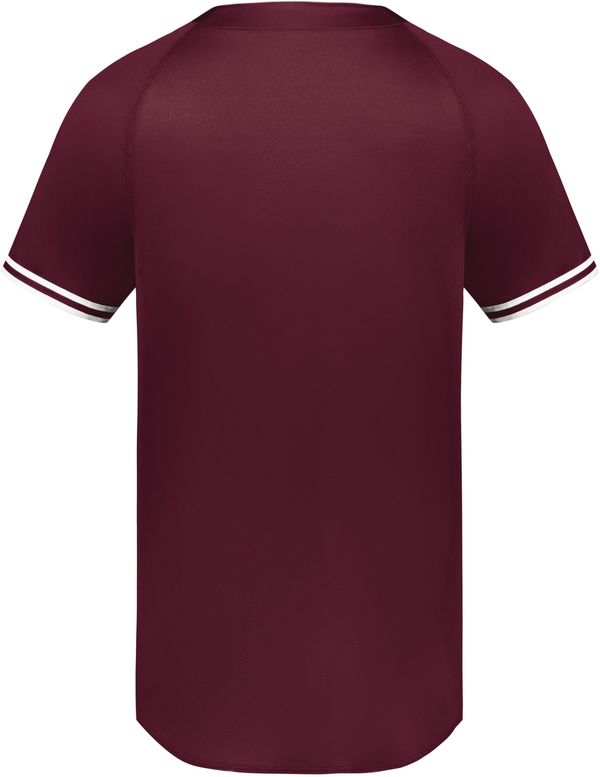 Am image of a Custom Augusta Cutter Plus Henley Jersey in Maroon/White!