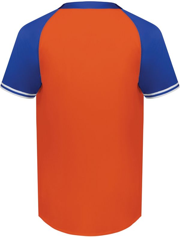 Am image of a Custom Augusta Cutter Plus Henley Jersey in Orange/Royal!