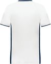 Am image of a Custom Augusta Cutter Plus V Neck Jersey in White/Navy!