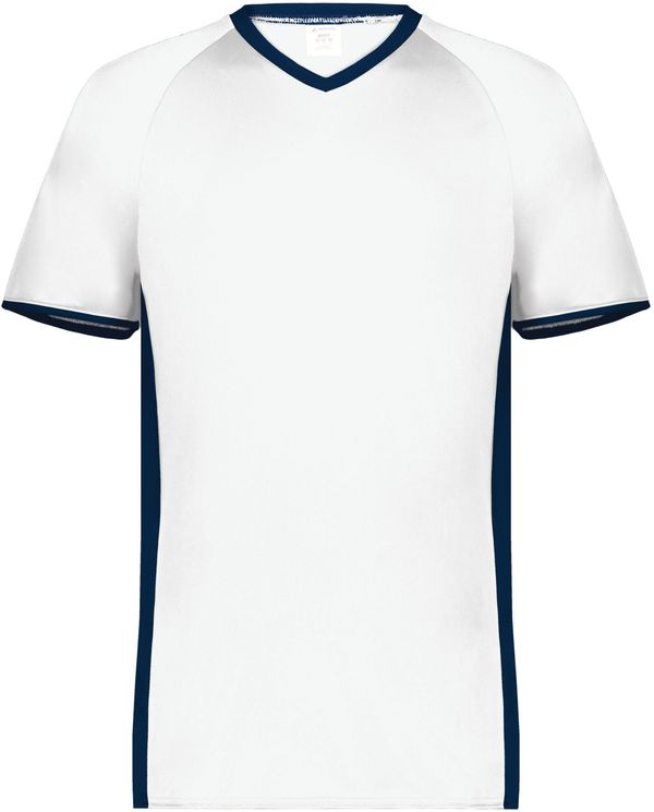 Am image of a Custom Augusta Cutter Plus V Neck Jersey in White/Navy!