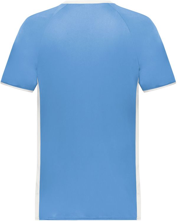 An image of a Custom Augusta Cutter Plus V Neck Jersey in Columbia Blue/White!