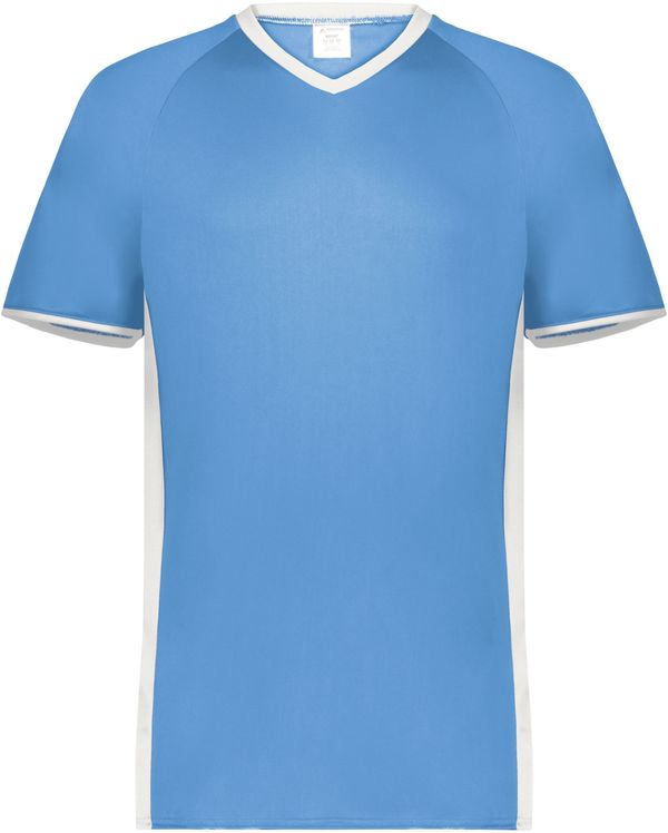 An image of a Custom Augusta Cutter Plus V Neck Jersey in Columbia Blue/White!