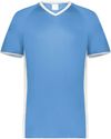 An image of a Custom Augusta Cutter Plus V Neck Jersey in Columbia Blue/White!