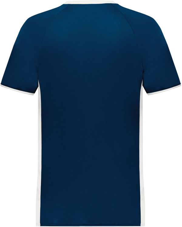 An image of a Custom Augusta Cutter Plus V Neck Jersey in Navy/White!