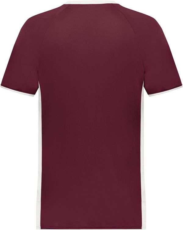 Am image of a Custom Augusta Cutter Plus V Neck Jersey in Maroon/White!