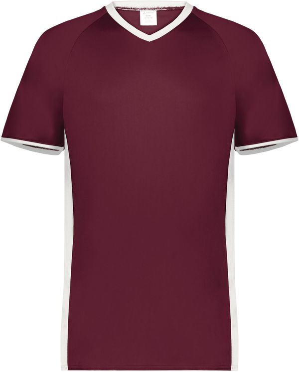 Am image of a Custom Augusta Cutter Plus V Neck Jersey in Maroon/White!