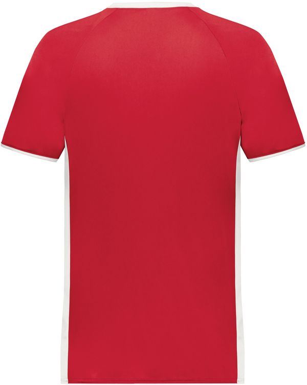 An image of a Custom Augusta Cutter Plus V Neck Jersey in Scarlet/White!