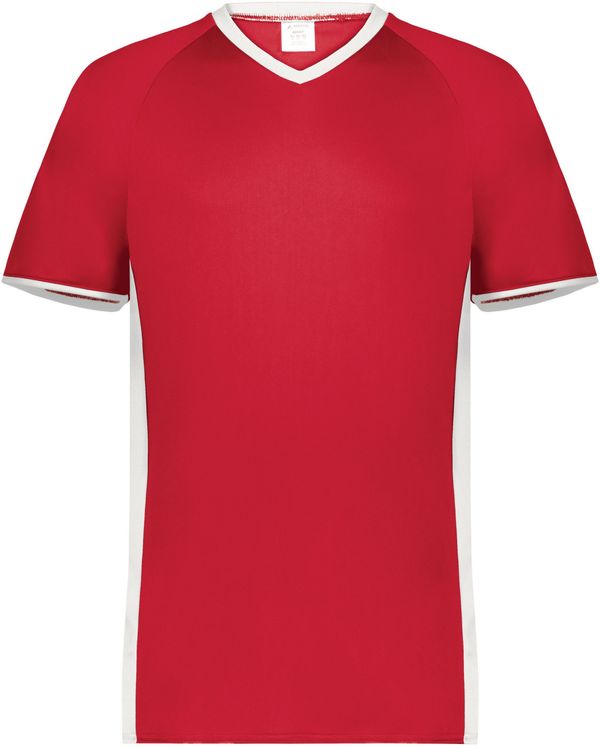 An image of a Custom Augusta Cutter Plus V Neck Jersey in Scarlet/White!