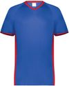 An image of a Custom Augusta Cutter Plus V Neck Jersey in Royal/Scarlet!