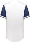 Am image of a Custom Augusta Cutter Plus Full Button Baseball Jersey in White/Navy!