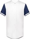 Am image of a Custom Augusta Cutter Plus Full Button Baseball Jersey in White/Navy!