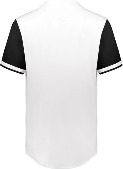 Am image of a Custom Augusta Cutter Plus Full Button Baseball Jersey in White/Black!