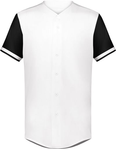 Am image of a Custom Augusta Cutter Plus Full Button Baseball Jersey in White/Black!