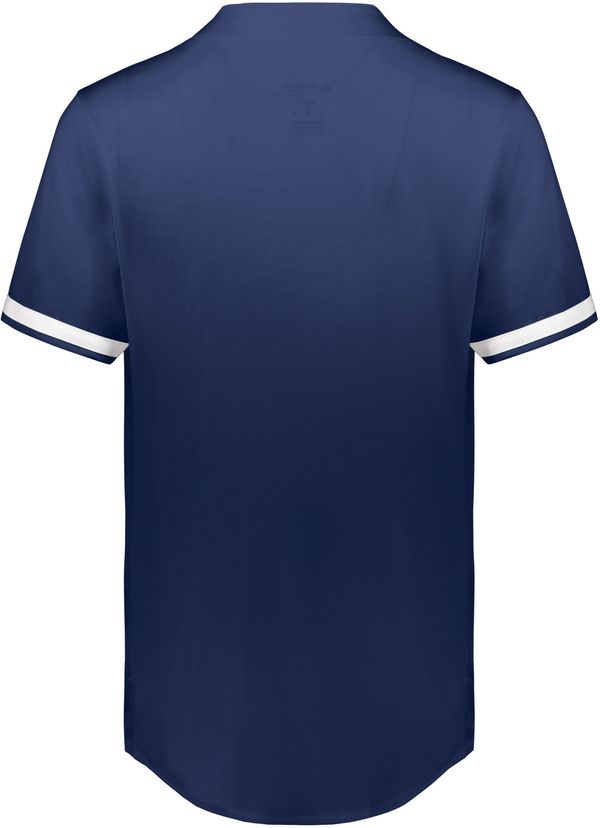 Am image of a Custom Augusta Cutter Plus Full Button Baseball Jersey in Navy/White!