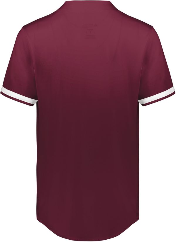 Am image of a Custom Augusta Cutter Plus Full Button Baseball Jersey in Maroon/White!