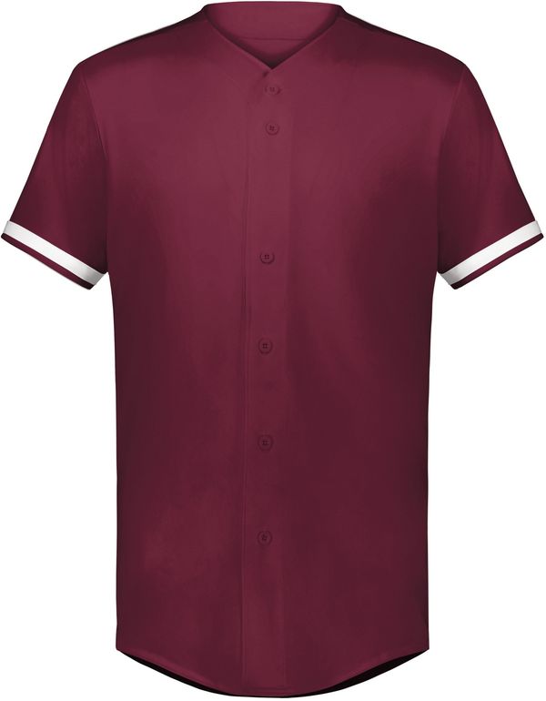 Am image of a Custom Augusta Cutter Plus Full Button Baseball Jersey in Maroon/White!
