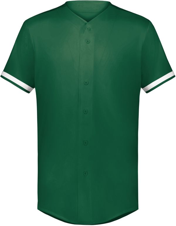 Am image of a Custom Augusta Cutter Plus Full Button Baseball Jersey in Dark Green/White!