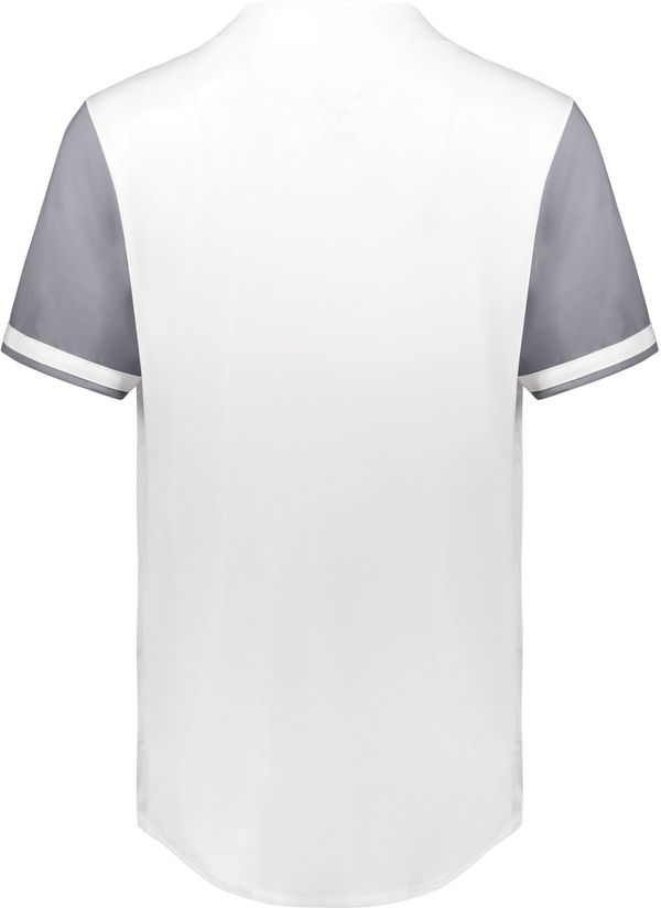 Am image of a Custom Augusta Cutter Plus Full Button Baseball Jersey in White/Graphite!
