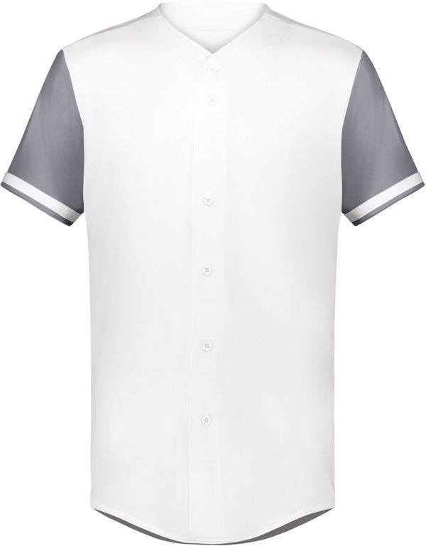 Am image of a Custom Augusta Cutter Plus Full Button Baseball Jersey in White/Graphite!
