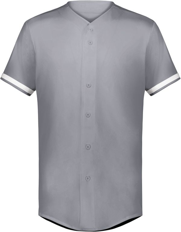 Am image of a Custom Augusta Youth Cutter Plus Full Button Baseball Jersey in Graphite/White!