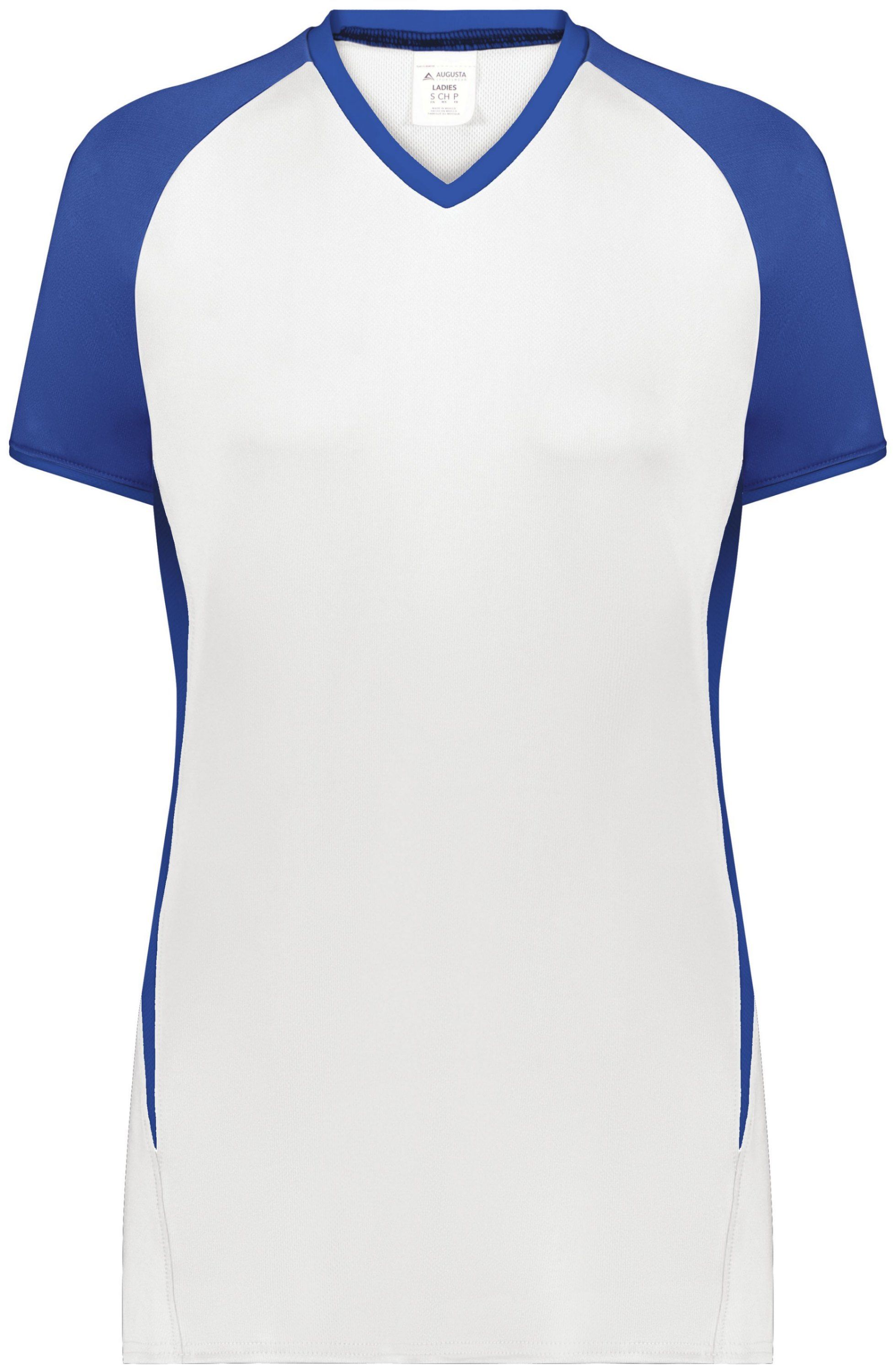 Augusta Ladies Cutter Plus V Neck Jersey in White/Royal